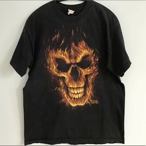 Vintage Exile Black Tshirt Flames Skull Size Large